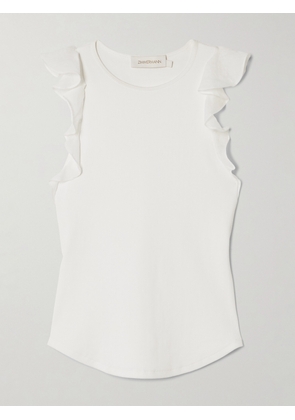 Zimmermann - Awaken Ruffled Ribbed Cotton-blend Jersey Tank - Ivory - 00,1,2,3,4
