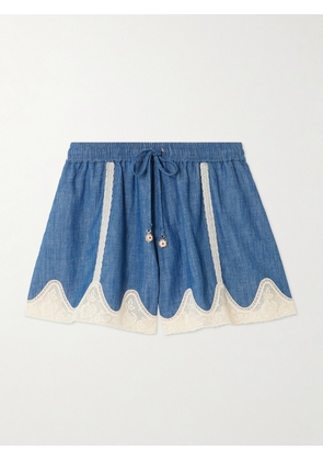 Zimmermann - Awaken Lace-trimmed Denim Shorts - Blue - 00,1,2,3,4