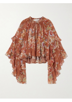 Zimmermann - Awaken Ruffled Floral-print Cotton And Silk-blend Crepe De Chine Blouse - Brown - 00,1,2,3,4