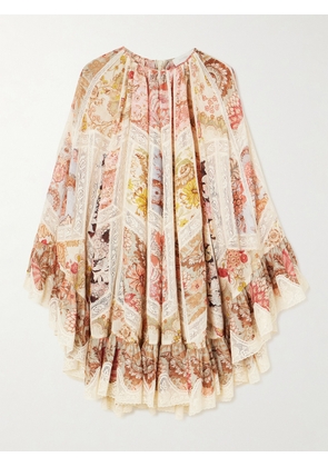 Zimmermann - Daylight Flutter Lace-trimmed Tiered Printed Cotton Mini Dress - Orange - 00,1,2,3,4