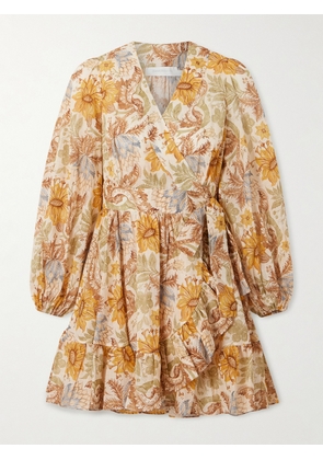 Zimmermann - Daylight Ruffled Floral-print Cotton-voile Mini Wrap Dress - Yellow - 00,1,2,3,4