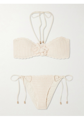 Zimmermann - Awaken Embellished Crocheted Cotton Halterneck Bikini - Cream - 01,2,3,4