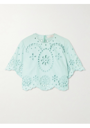 Zimmermann - Awaken Cropped Broderie Anglaise Linen Top - Green - 00,1,2,3,4