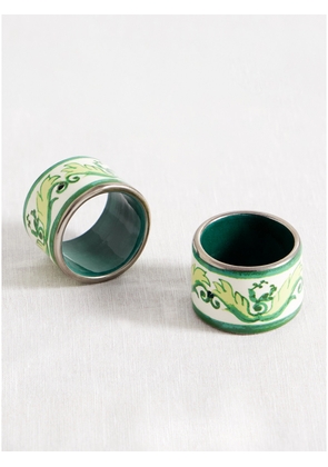 Dolce & Gabbana - Set Of Two Painted Porcelain Napkin Rings - Green - One size
