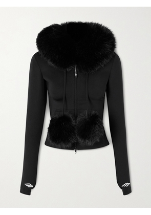 Balenciaga - Embroidered Plush-trimmed Jersey Hoodie - Black - XXS,XS,S,M,L