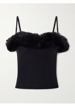 Balenciaga - Plush-trimmed Stretch-jersey Camisole - Black - XS,S