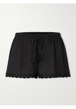 Ulla Johnson - Aran Tasseled Crochet-trimmed Cotton Shorts - Black - x small,small,medium,large,x large