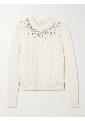 MCQUEEN - Crystal-embellished Cable-knit Wool And Cashmere-blend Sweater - Ivory - IT38,IT40,IT42,IT44,IT46