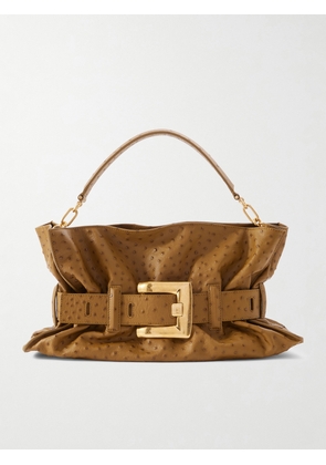 Balmain - Anthem Buckled Ostrich-effect Leather Shoulder Bag - Brown - One size