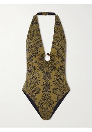 Ulla Johnson - Milos Embellished Ring-detailed Printed Swimsuit - Green - x small,small,medium,large,x large