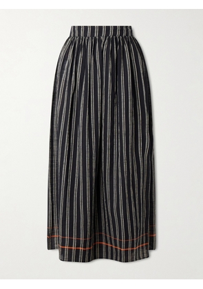 Ulla Johnson - Suri Striped Cotton-voile Wrap Midi Skirt - Black - x small,small,medium,large,x large
