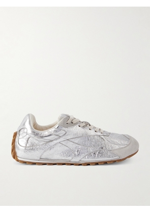 Bottega Veneta - Orbit Flash Suede-trimmed Metallic Crinkled-leather Sneakers - Silver - EU 36,EU 38,EU 39,EU 40,EU 41