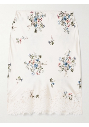 DÔEN - Elowette Lace-trimmed Floral-print Silk-satin Skirt - White - xx small,x small,small,medium,large,x large,xx large