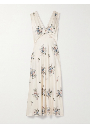 DÔEN - Tahlia Lace-trimmed Floral-print Silk-charmeuse Midi Dress - White - xx small,x small,small,medium,large,x large,xx large