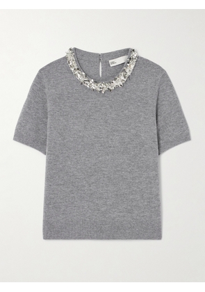 Tory Burch - Embellished Wool And Cashmere-blend Sweater - Gray - x small,small,medium,large,x large