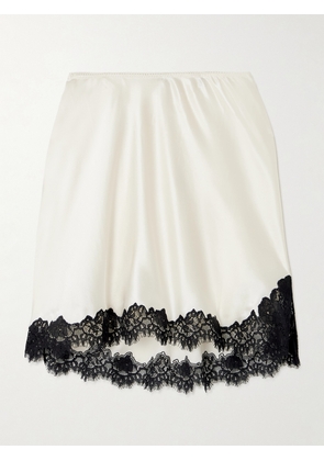 DÔEN - Giuliette Lace-trimmed Floral-print Silk-charmeuse Skirt - White - xx small,x small,small,medium,large,x large,xx large
