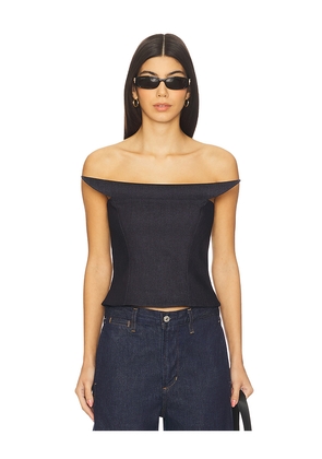 Kate Barton Symmetrical Sculpted Denim Corset Top in Navy. Size 0. Also in 2.