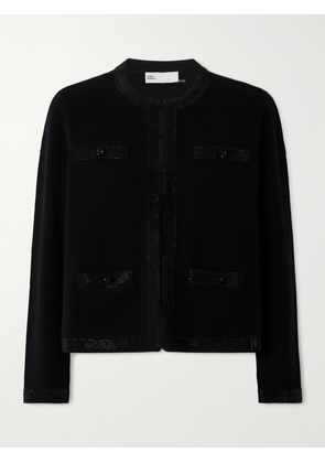 Tory Burch - Kendra Crystal-embellished Wool-blend Cardigan - Black - x small,small,medium,large,x large