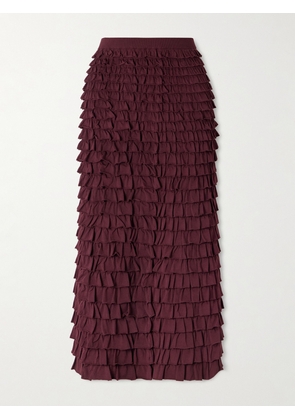 Ulla Johnson - Mimi Tiered Ruffled Jersey Midi Skirt - Purple - x small,small,medium,large,x large