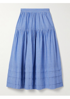 DÔEN - Sebastiane Striped Organic Cotton-poplin Midi Skirt - Blue - xx small,x small,small,medium,large,x large,xx large