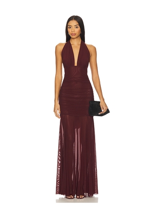 MAJORELLE Shella Gown in Burgundy. Size L. Also in XS, XXS, S, M, XL.