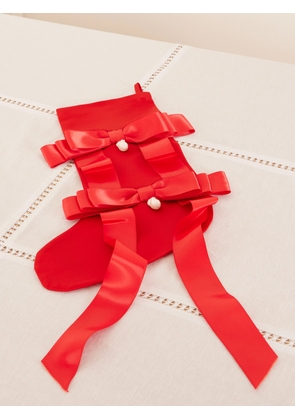 Gohar World - Bow And Faux Pearl-embellished Satin Holiday Stocking - Red - One size