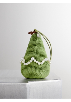 Gohar World - Pear Faux Pearl-embellished Crocheted Cotton Ornament - Green - One size