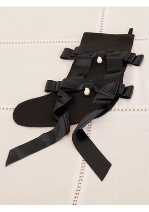 Gohar World - Bow And Faux Pearl-embellished Satin Holiday Stocking - Black - One size