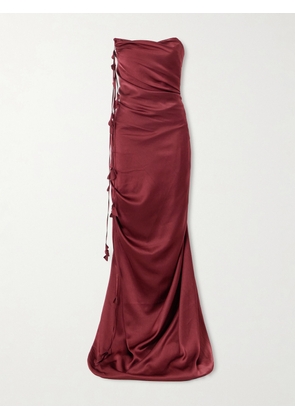 Marmar Halim - Embellished Draped Satin Bustier Gown - Burgundy - EU 36,EU 38,EU 40,EU 42,EU 44
