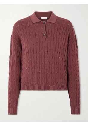 Brunello Cucinelli - Sequined Cable-knit Cotton-blend Sweater - Burgundy - xx small,x small,small,medium,large,x large