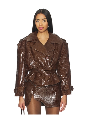Mother of All Brooklyn Trench Leather Coat in Brown. Size L. Also in M, S.