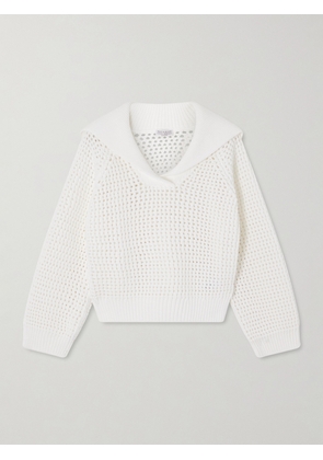 Brunello Cucinelli - Open-knit Cotton-blend Sweater - White - xx small,x small,small,medium,large,x large