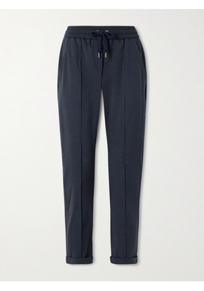 Brunello Cucinelli - Bead-embellished Cotton-blend Jersey Track Pants - Blue - xx small,x small,small,medium,large,x large,xx large
