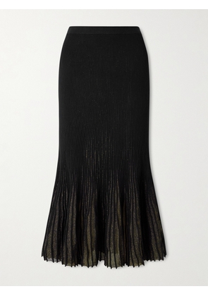 Ulla Johnson - Vera Pleated Metallic Ribbed-knit Midi Skirt - Black - x small,small,medium,large,x large