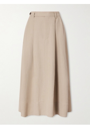 Brunello Cucinelli - Embellished Pleated Twill Midi Skirt - Neutrals - IT36,IT38,IT40,IT42,IT44,IT46,IT48