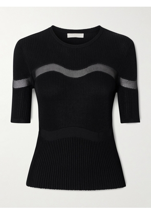 Ulla Johnson - Ayla Mesh-paneled Ribbed-knit Top - Black - x small,small,medium,large,x large