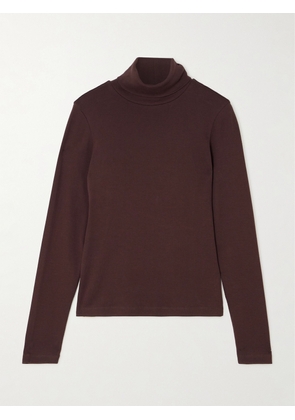 FLORE FLORE - Dinah Ribbed Organic Cotton-jersey Turtleneck Top - Brown - x small,small,medium,large,x large