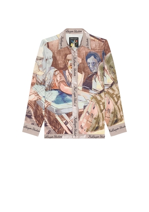 KidSuper Dominos Printed Button Up Shirt in Brown. Size M. Also in S.