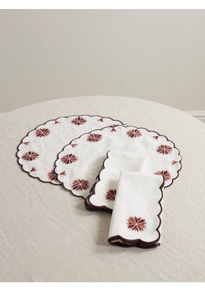 Cabana - Set Of Two Botanica Embroidered Linen And Cotton-blend Placemats And Napkins - White - One size
