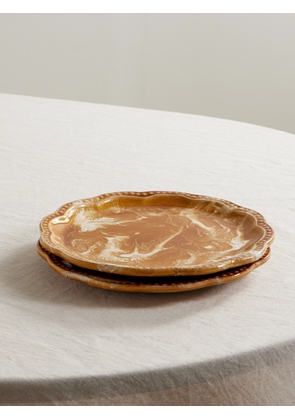 Cabana - Set Of Two Scalloped Ceramic Dessert Plates - Orange - One size