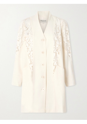 MAISON MAYLE - Ines Lace-trimmed Wool-twill Mini Dress - Ivory - x small,small,medium,large