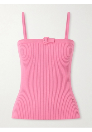 COURREGES - Buckled Ribbed-knit Tank - Pink - x small,small,medium,large,x large,xx large