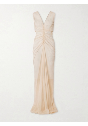 Colleen Allen - Gathered Silk-chiffon Gown - Ivory - US0,US2,US4