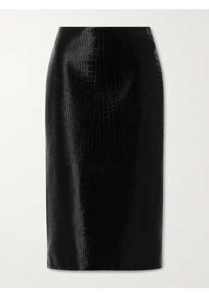 Gucci - Croc-effect Leather Midi Skirt - Black - IT40,IT42