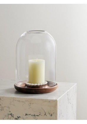 Christofle - Perles Large Glass, Walnut And Silver-plated Hurricane Candle Holder - One size