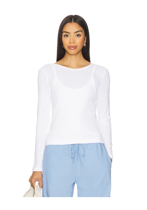 LESET Pointelle Layered Long Sleeve Top in White. Size M. Also in XS, S.