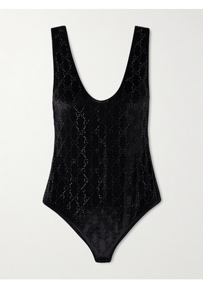 Gucci - Crystal-embellished Chenille-jacquard Bodysuit - Black - small,medium,large