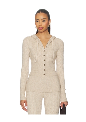 Lovers and Friends Paulina Button Up Hoodie in Beige. Size L. Also in XS, XXS, S, M, XL.