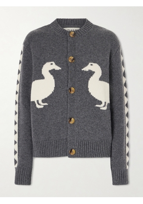 S.S. Daley - Intarsia Wool Cardigan - Gray - x small,small,medium,large,x large