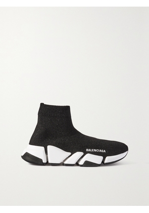 Balenciaga - Speed 2.0 Logo-print Glittered Stretch-knit High-top Sneakers - Black - IT34,IT35,IT36,IT37,IT38,IT39,IT40,IT41